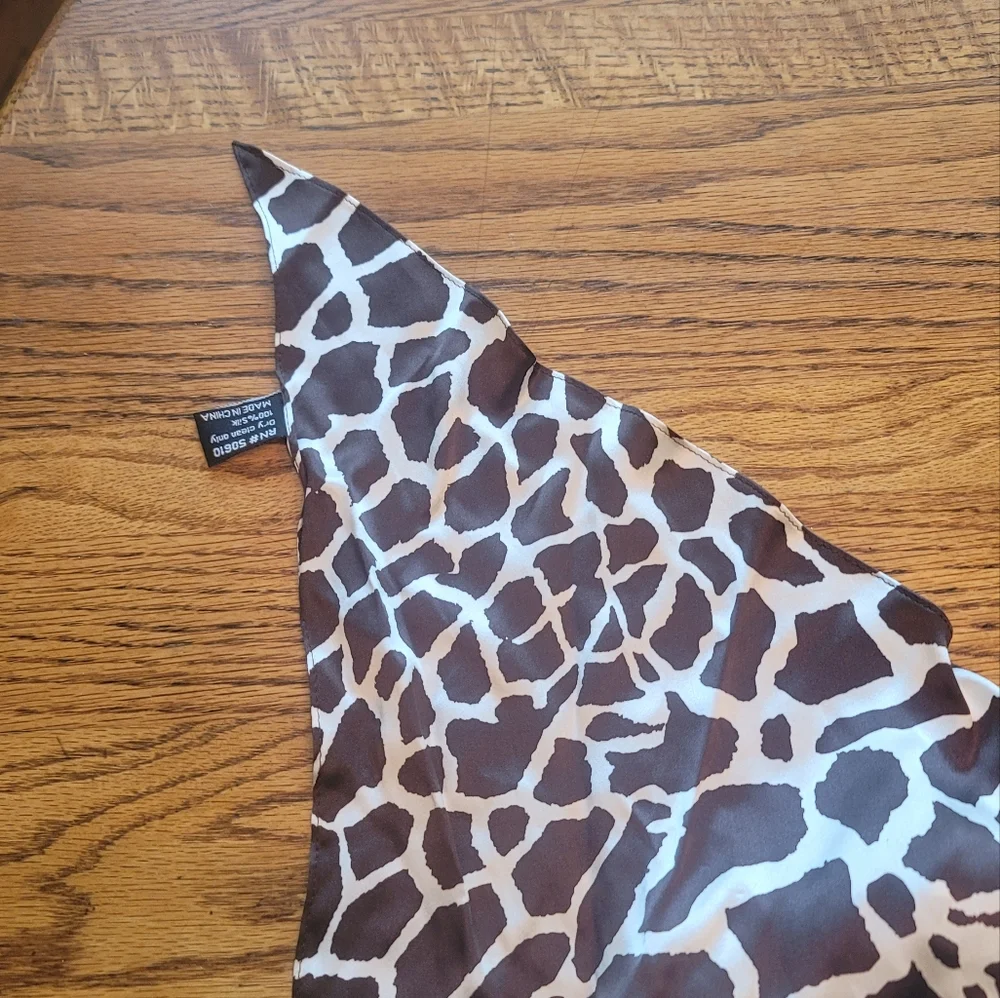 Animal Print Satin Scarf - Brown & Cream